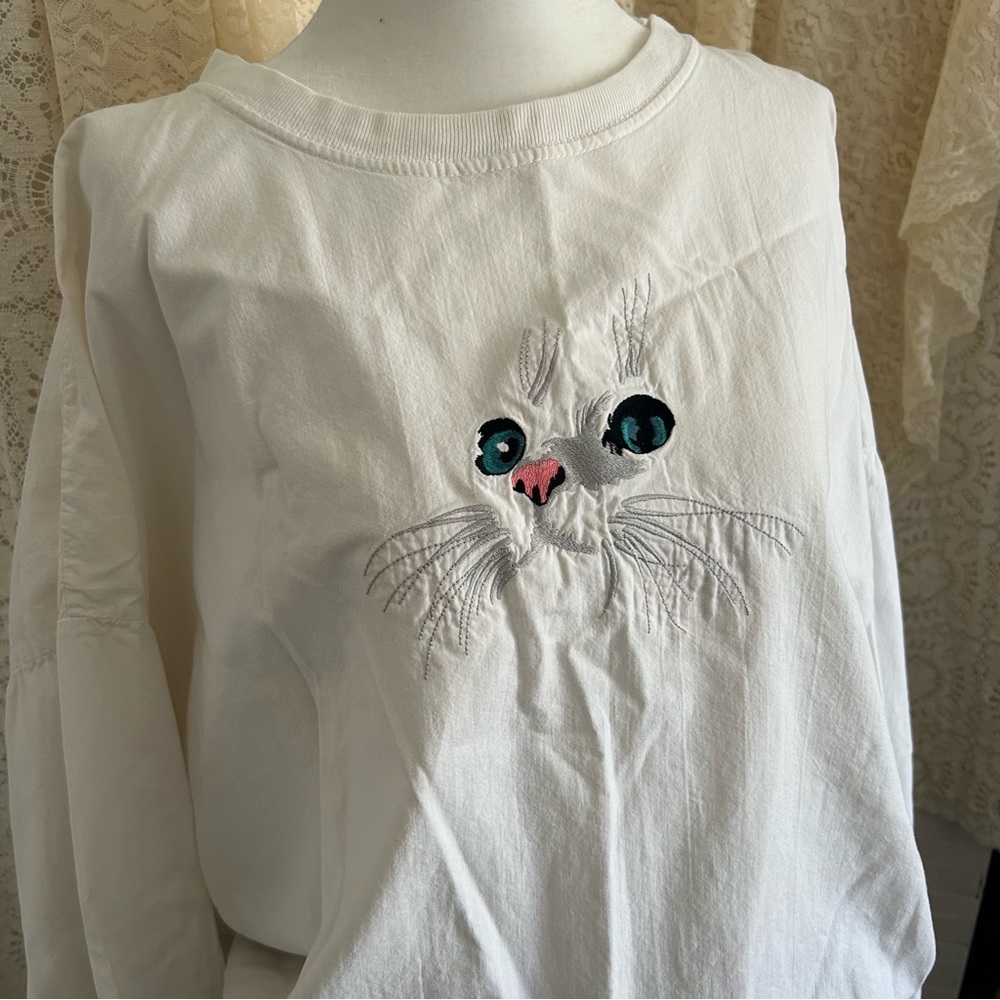 Vintage Cottontops Long Sleeve Cat Embroidered Long Sleeve Top - Picture 2 of 9